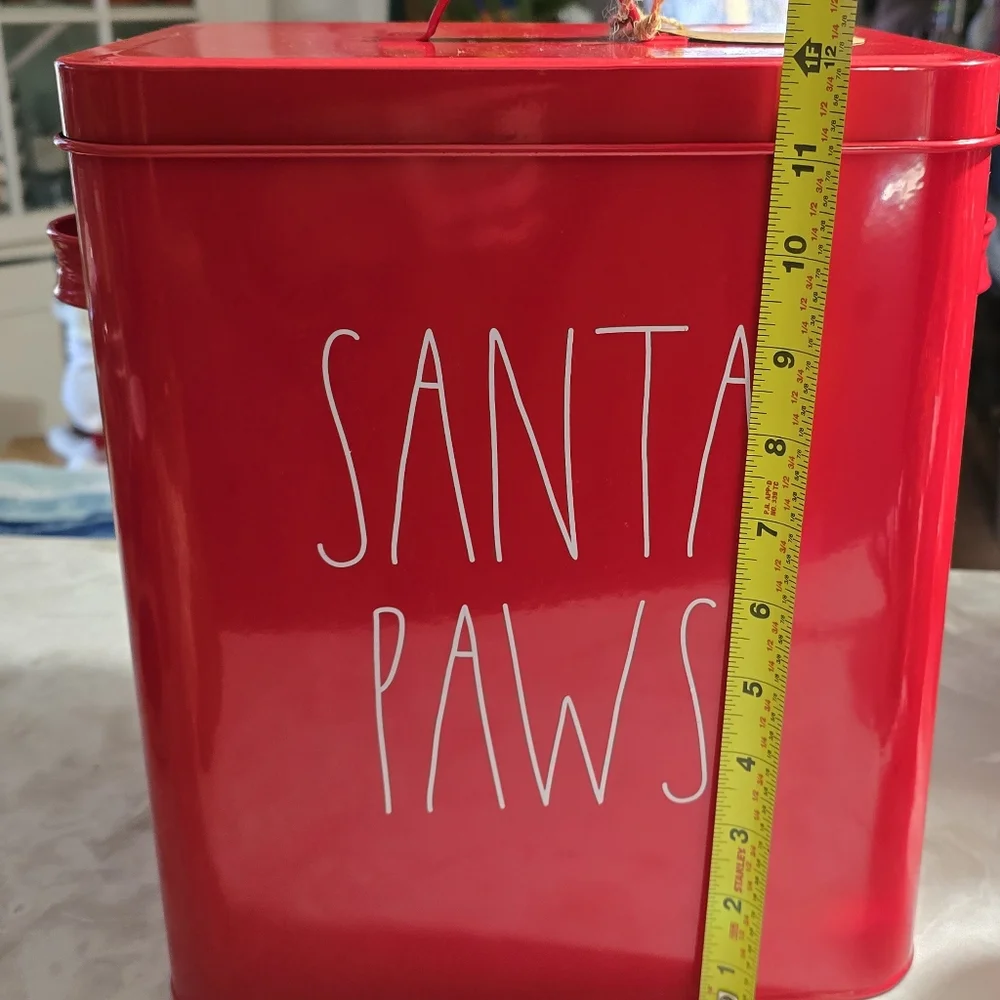 Rae Dunn Artisan SANTA PAWS Red Tin Dog Cat food storage toys collars